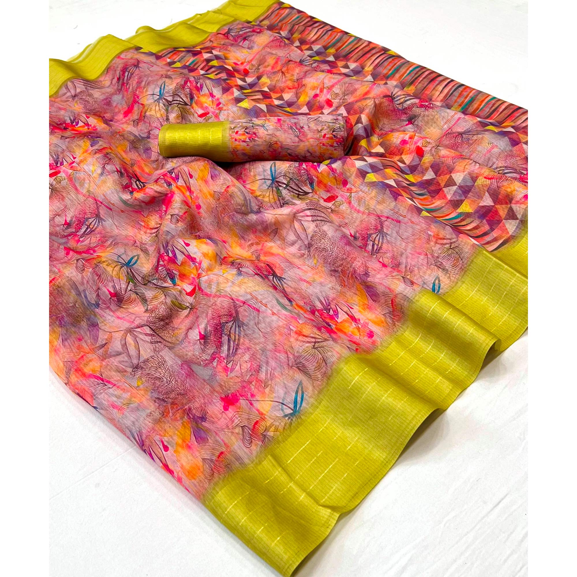 Multicolored Digital Printed Cotton Blend Saree