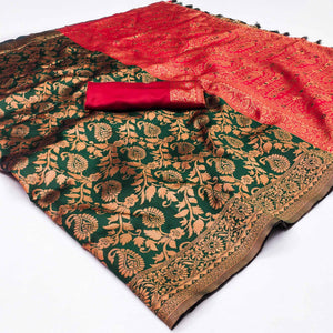 Green Floral Woven Jacquard Saree