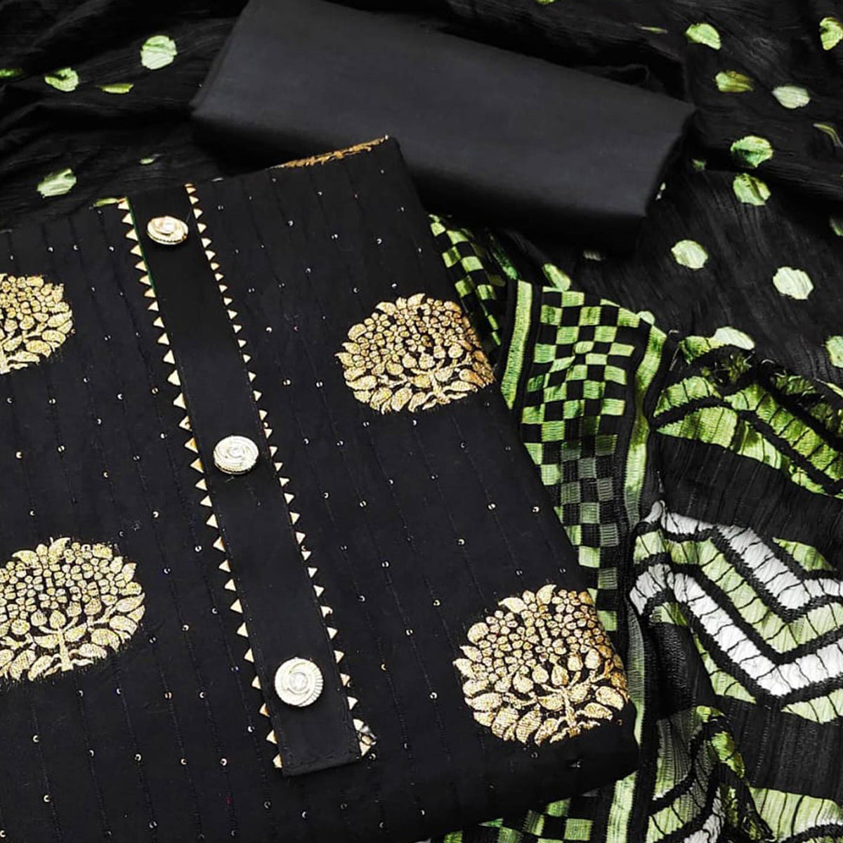 Black Woven With Sequins Work Modal Dress Material