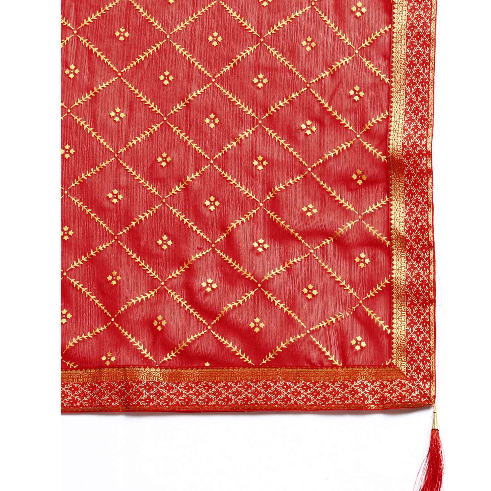 Red Floral Foil Printed Zomato Saree