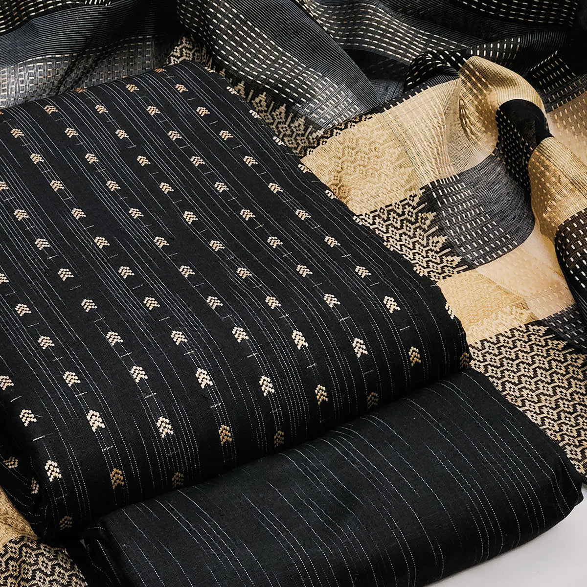 Black Woven Cotton Blend Dress Material