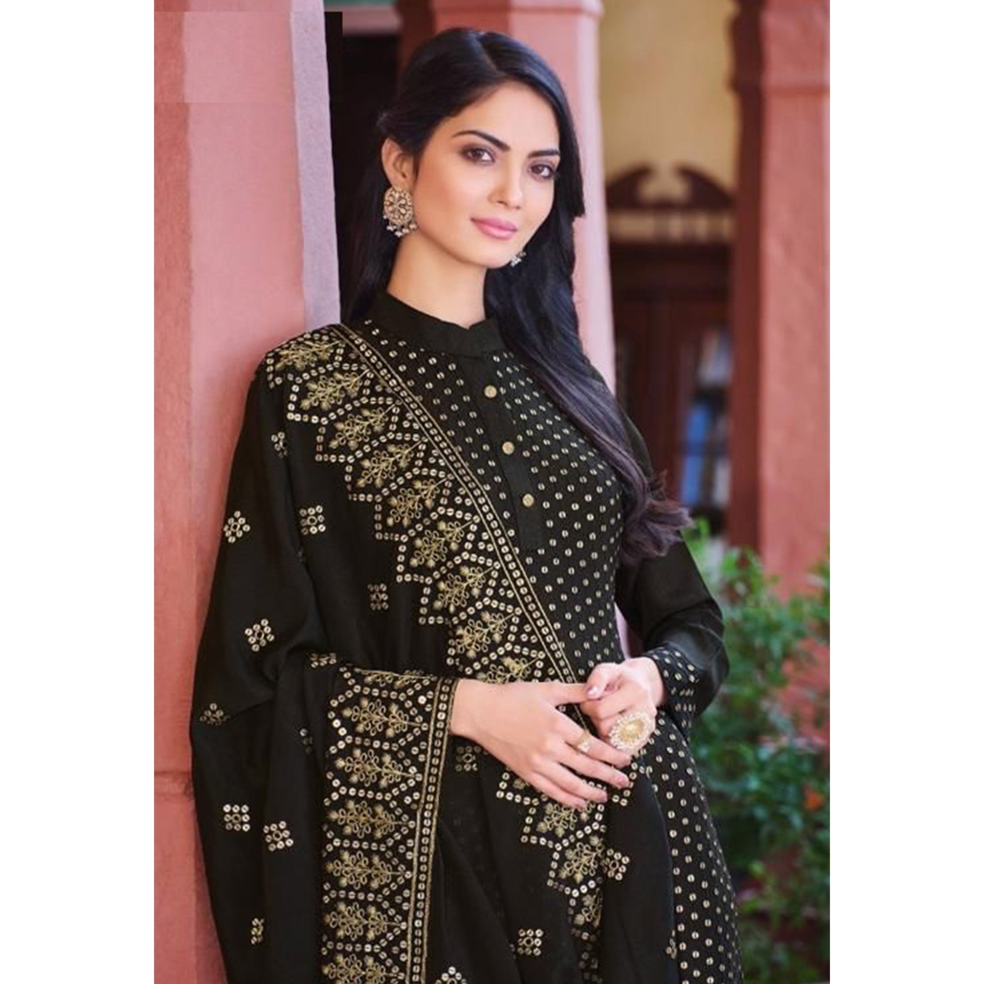 Black Embroidered Georgette Salwar Suit