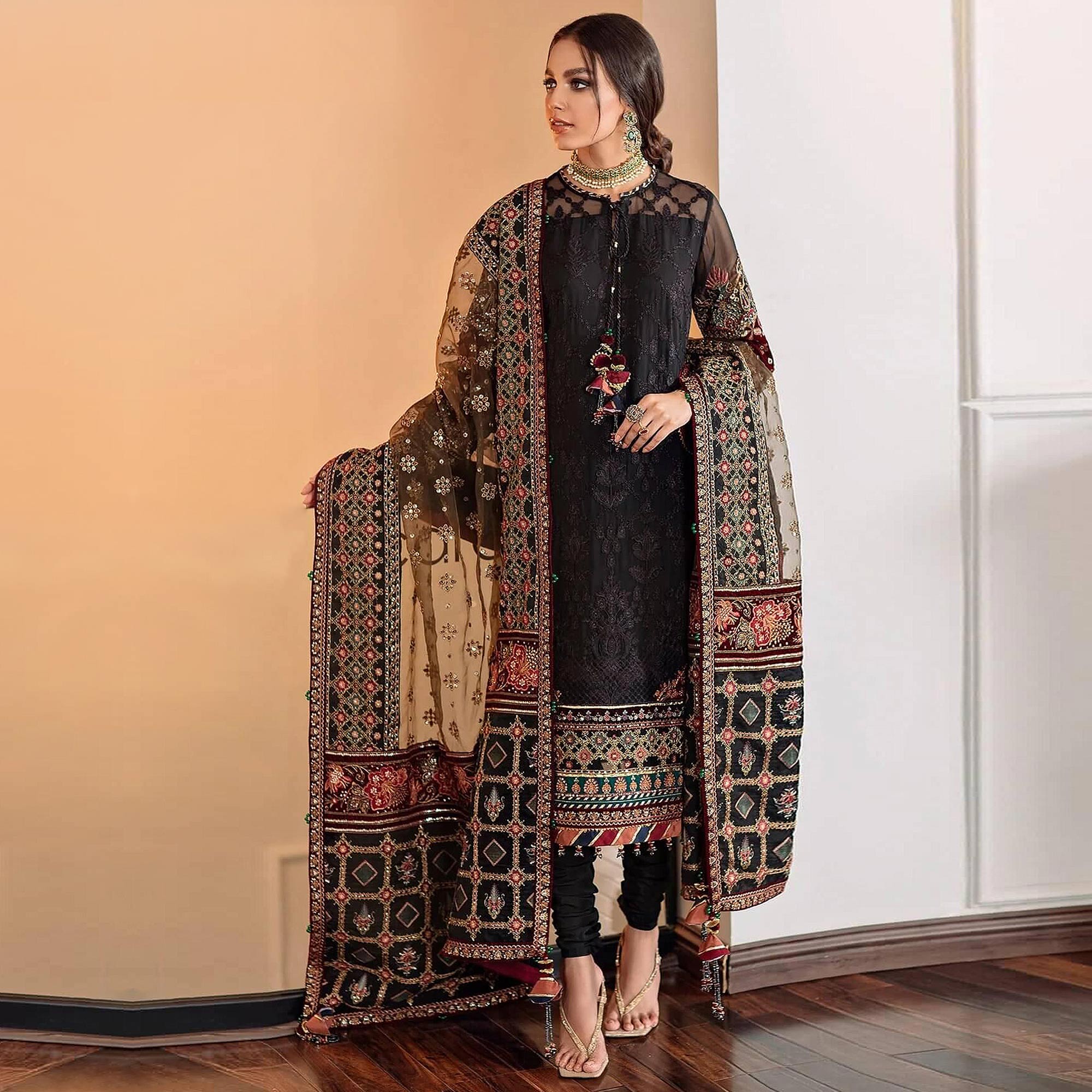Black Sequins Embroidered Georgette Pakistani Suit