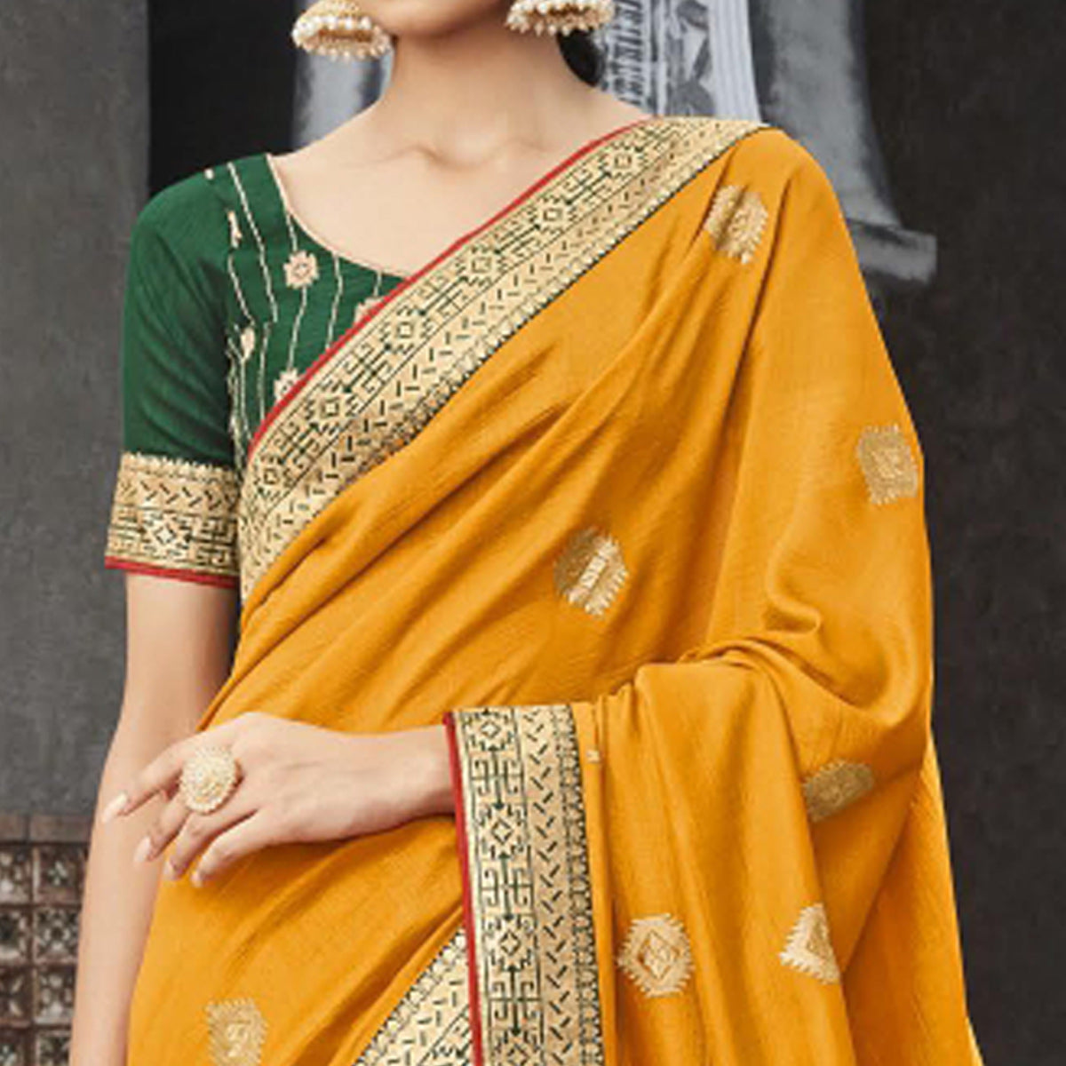 Mustard Woven Vichitra Silk Saree With Tassels