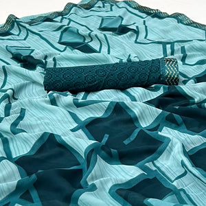 Blue Geometric Printed Georgette Saree
