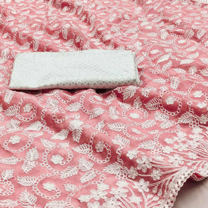 Pink Lucknowi Embroidered Organza Saree