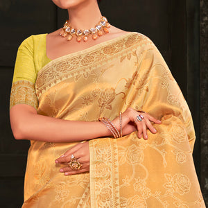 Yellow Woven Art Silk Saree With Tassels
