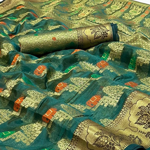 Rama Green Woven Organza Saree