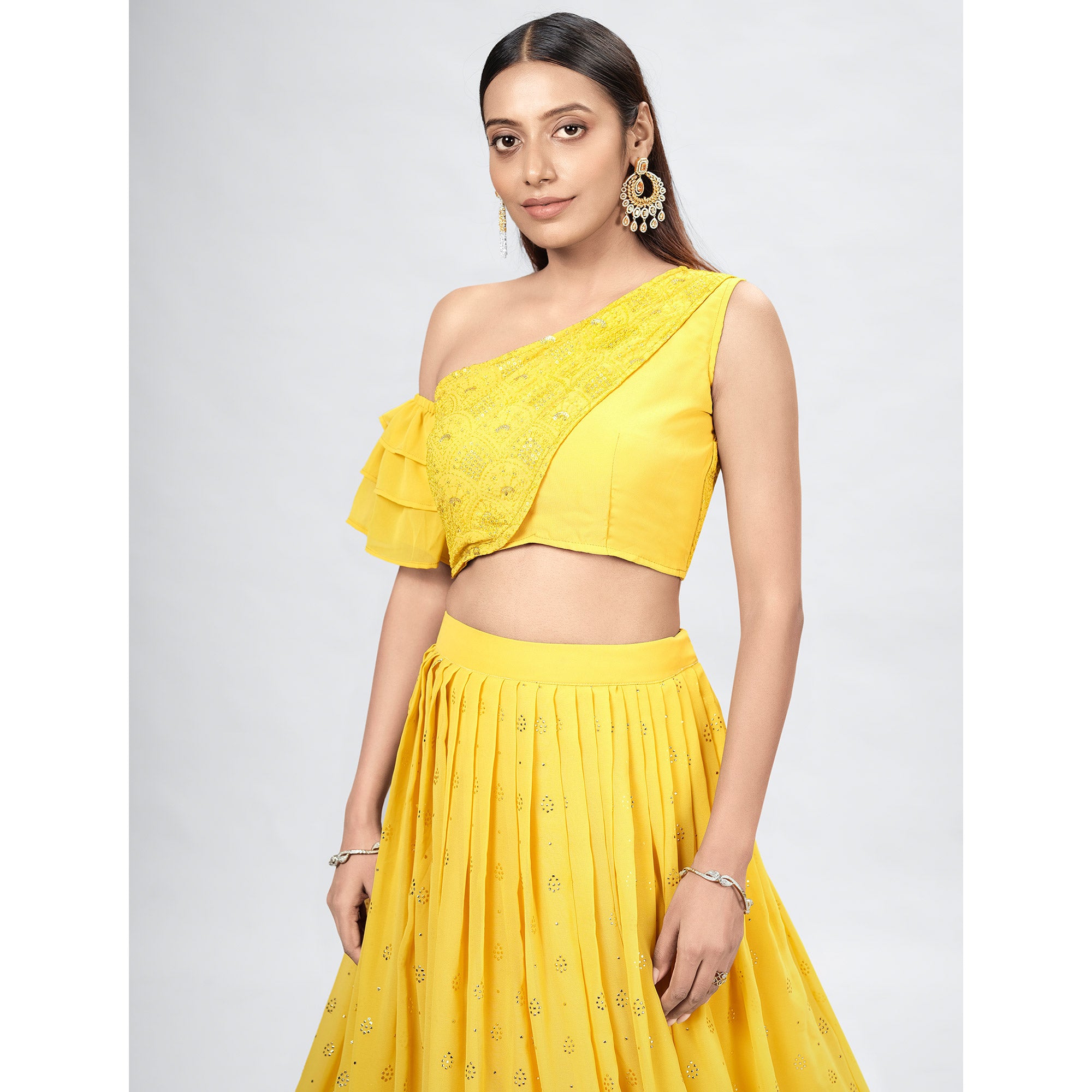 Yellow Embellished With Embroidered Georgette Lehenga Choli