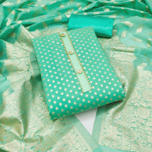 Turquoise Woven Banarasi Silk Dress Material