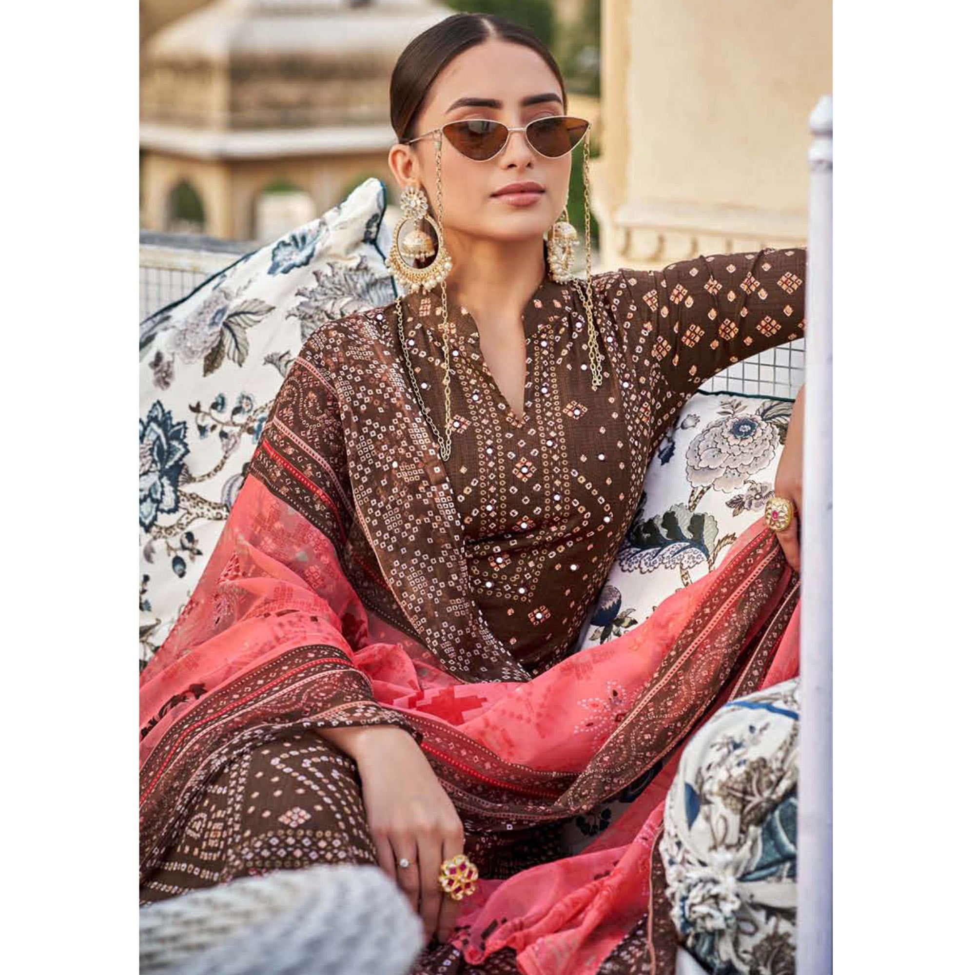 Brown Bandhani Printed Pure Cotton Salwar Suit
