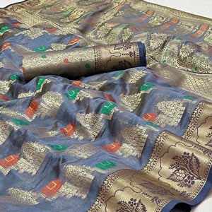 Grey Woven Organza Saree