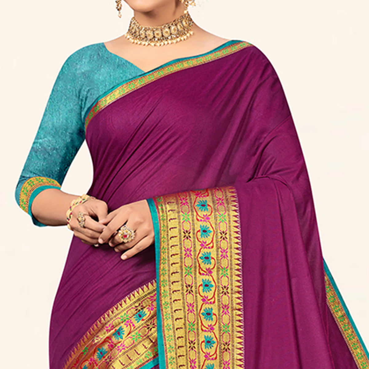 Wine Woven Cotton Saree