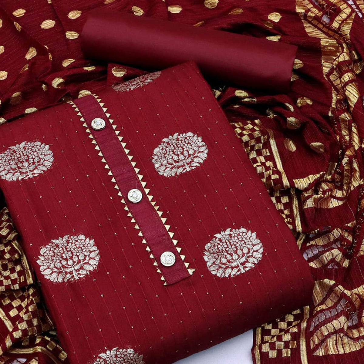 Maroon Woven With Sequins Work Modal Dress Material