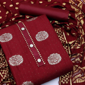 Maroon Woven With Sequins Work Modal Dress Material