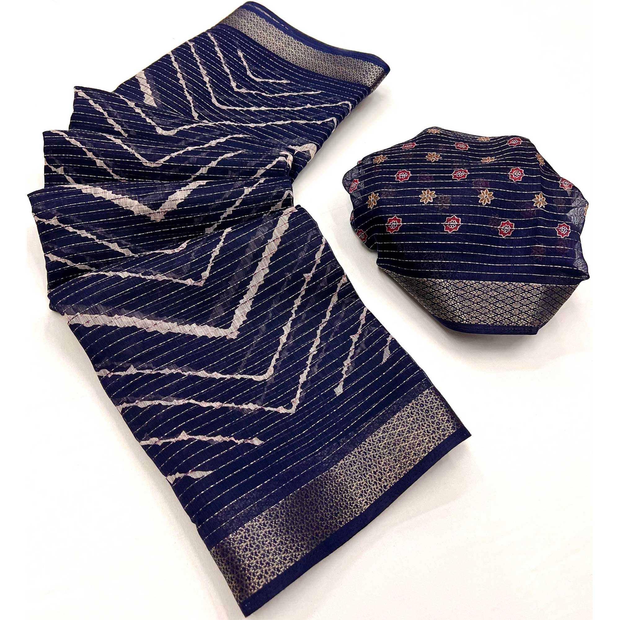 Blue Embroidered Cotton Silk Saree