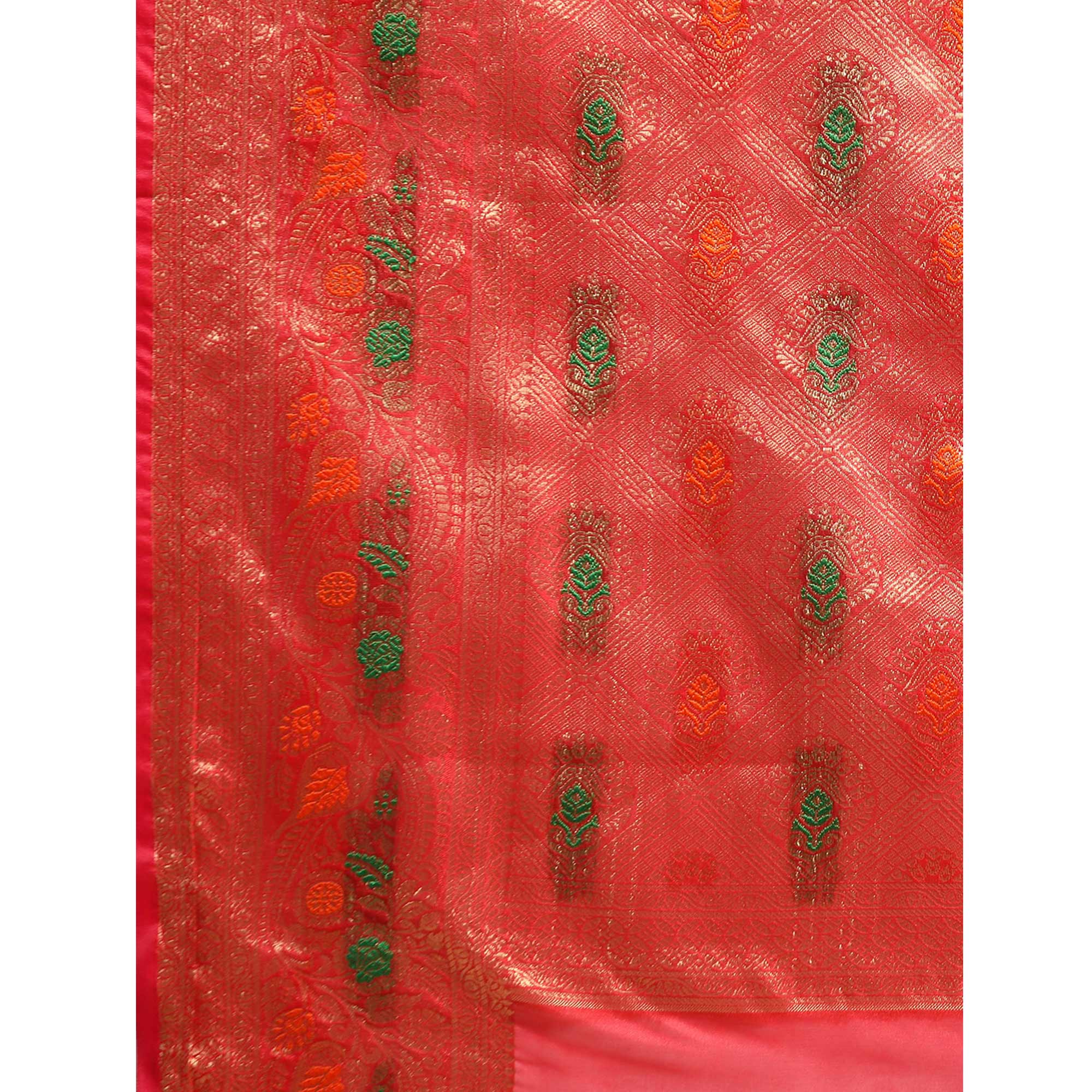 Pink Floral Woven Organza Silk Saree