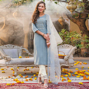 Light Blue Embellished Viscose Salwar Suit