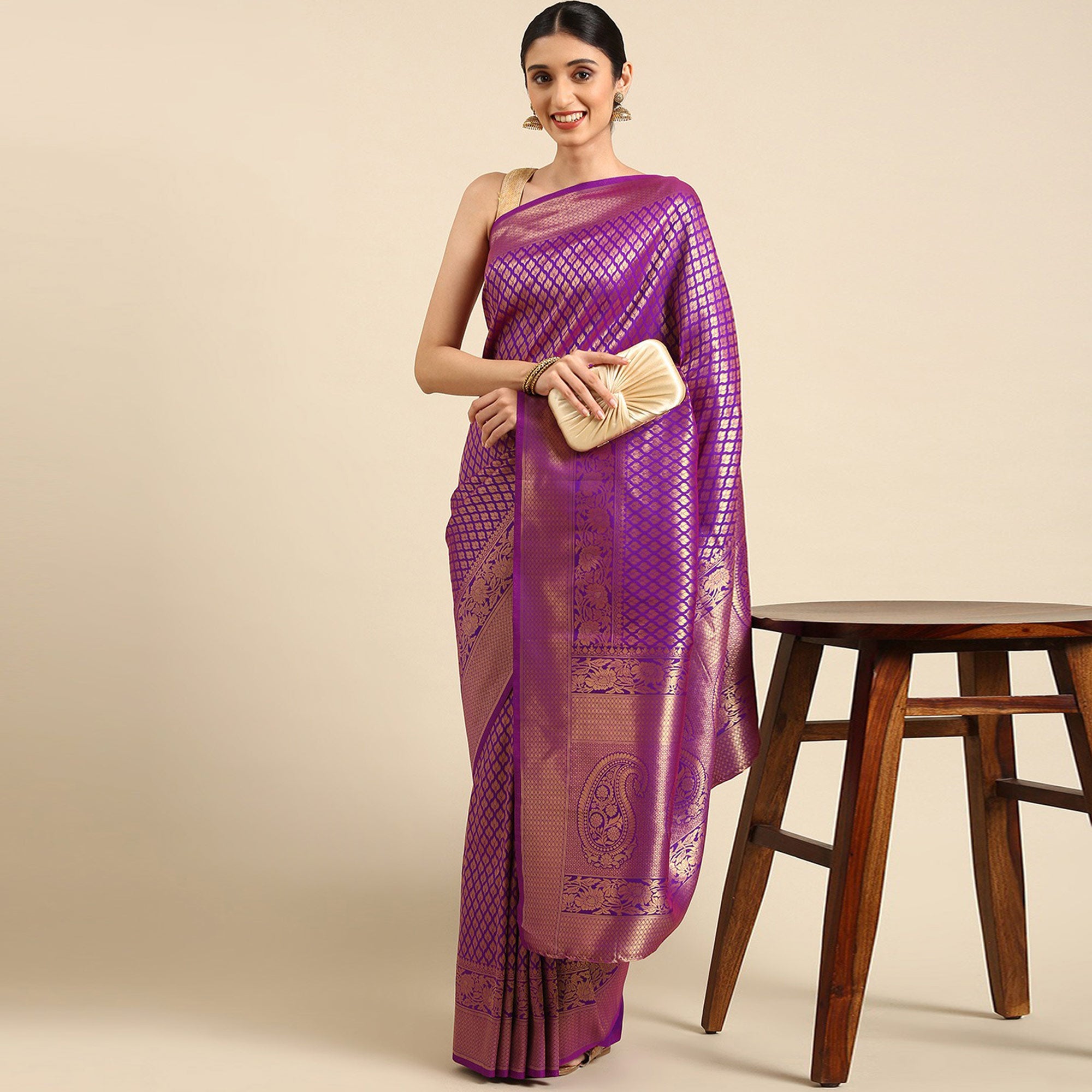 Violet Woven Kanjivaram Silk Saree