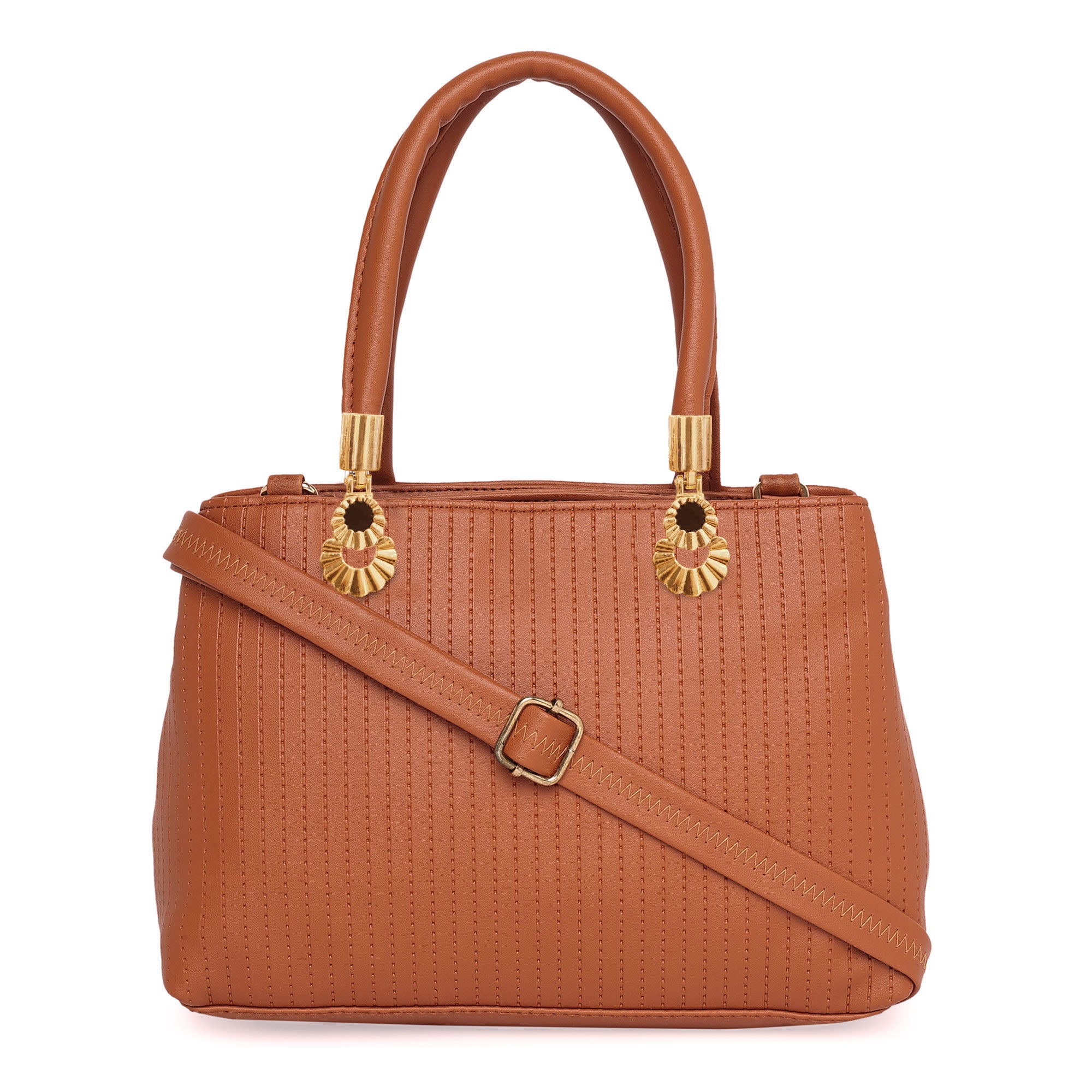 Brown Women Vegan Leather Handbag With Belt