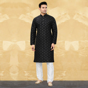 Black Sequins Embroidered Art Silk Kurta Pyjama Set