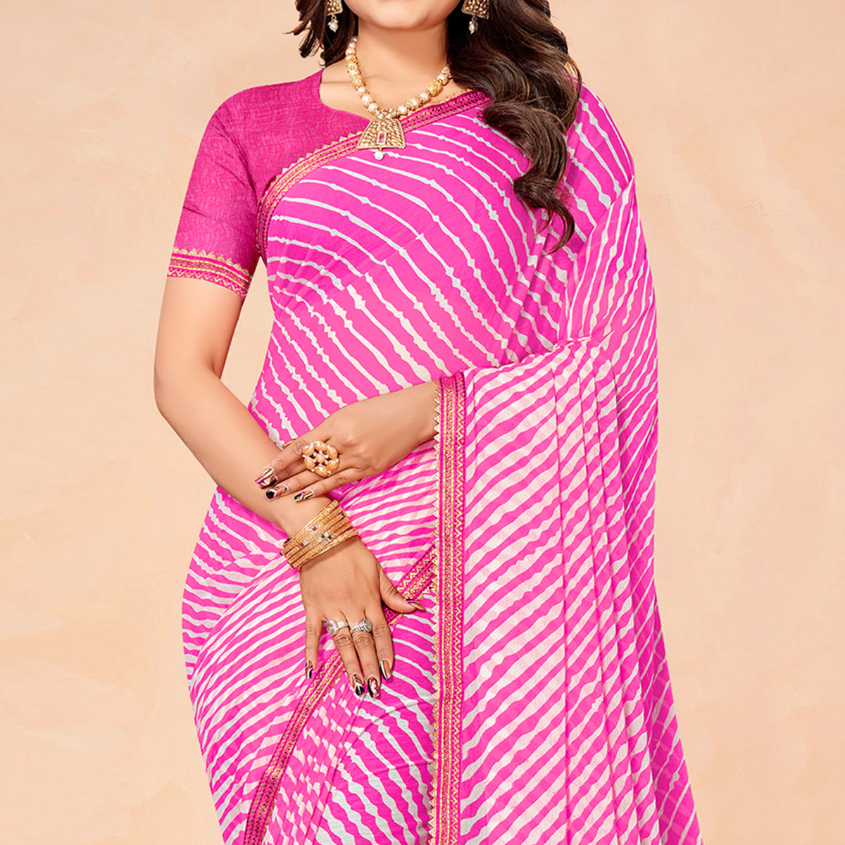 Pink Printed Chiffon Saree