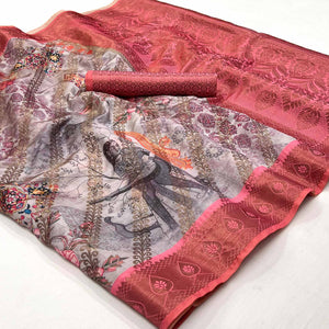 Grey Digital Printed Cotton Silk Saree
