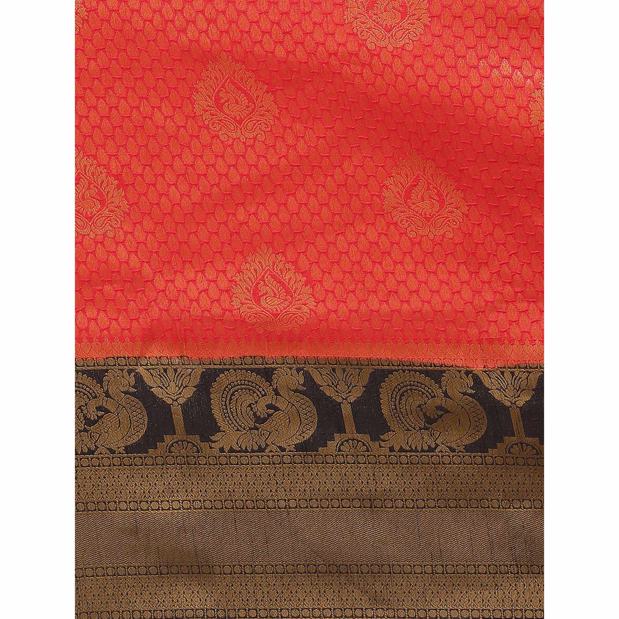 Red Woven Kanjivaram Silk Saree WithTassels