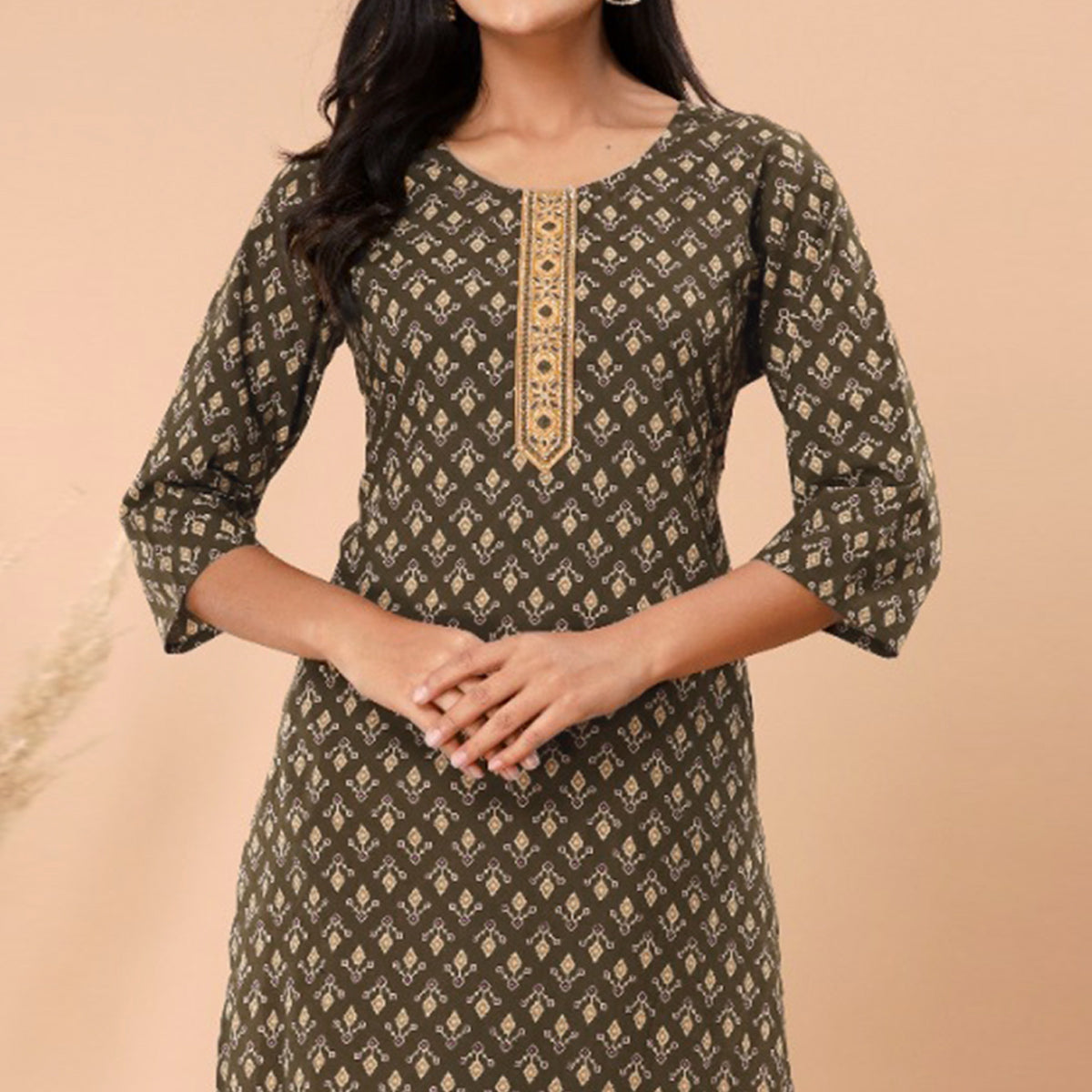 Mehendi Green Floral Printed Pure Cotton Kurti