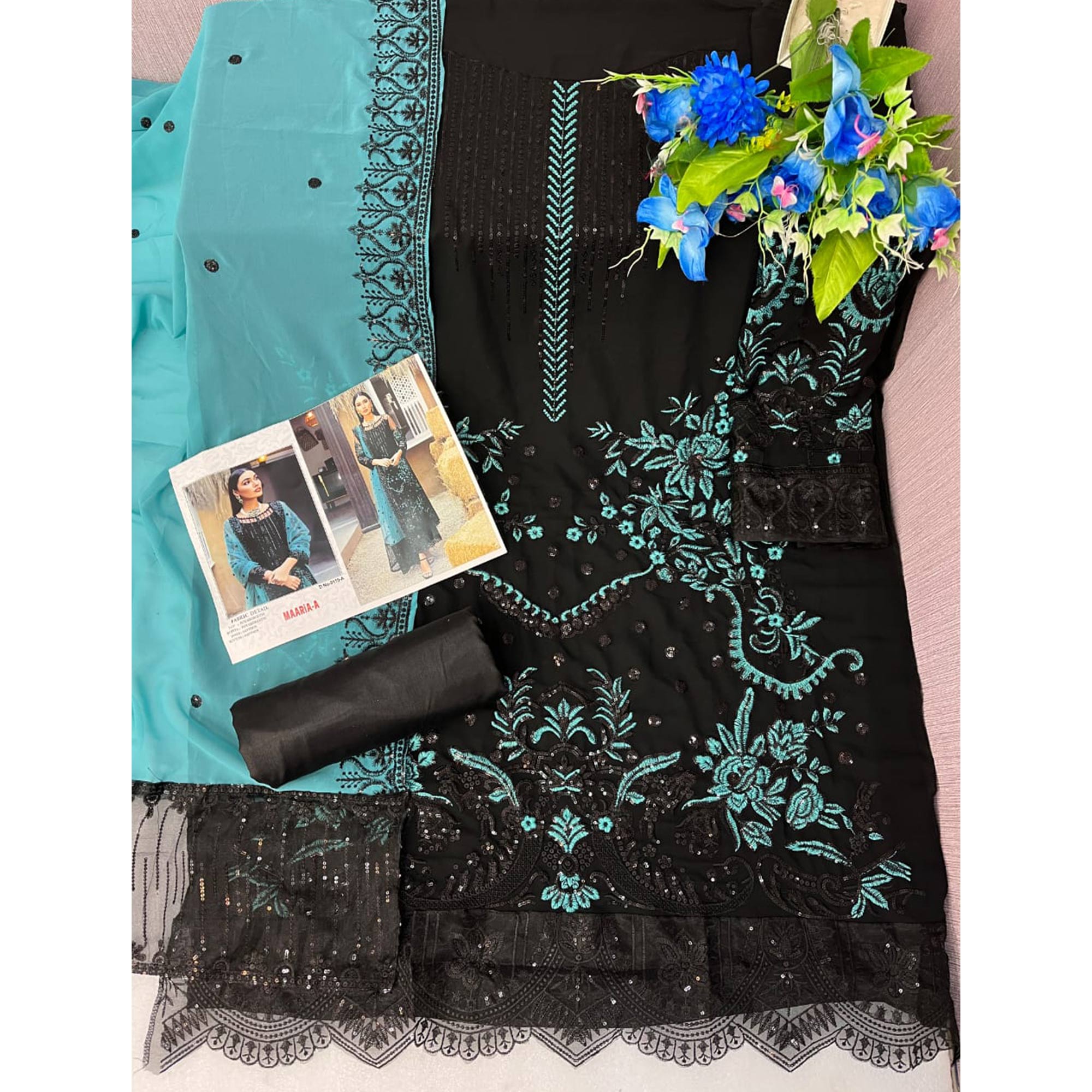 Black Floral Sequins Embroidered Georgette Pakistani Suit