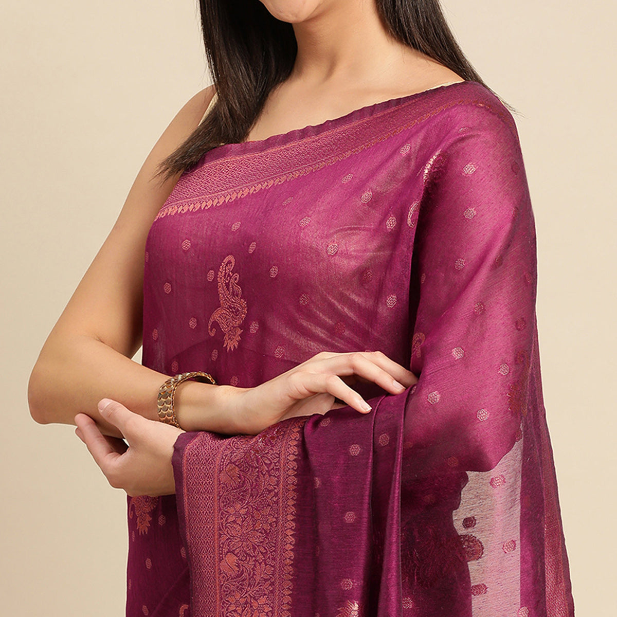 Wine Woven Organza Saree