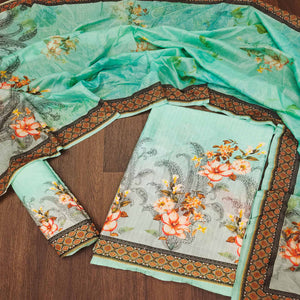 Rama Green Floral Digital Printed Muslin Dress Material