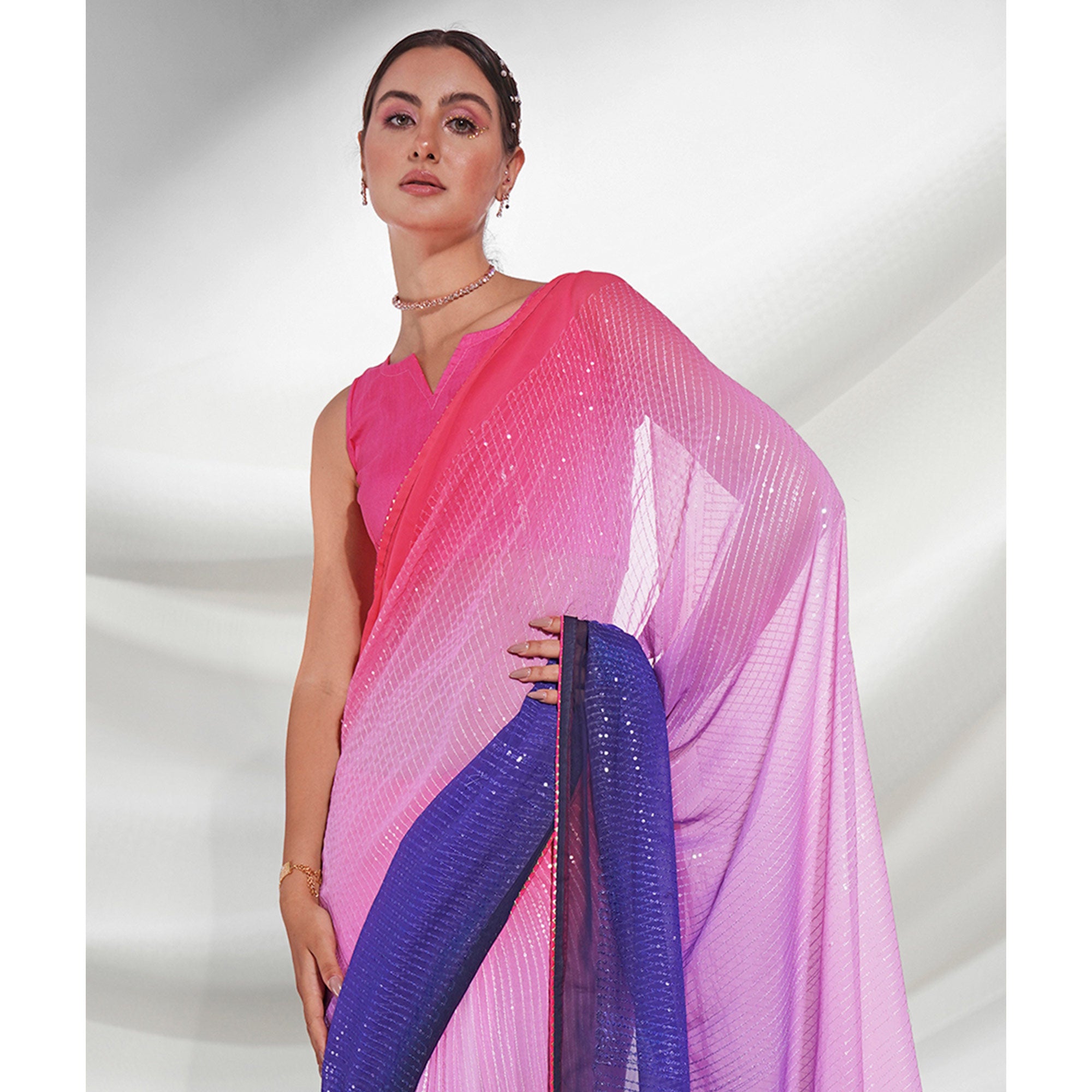 Multicolored Sequins Embroidered Georgette Saree