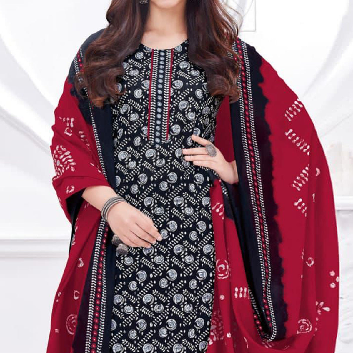 Black Printed Cotton Suit