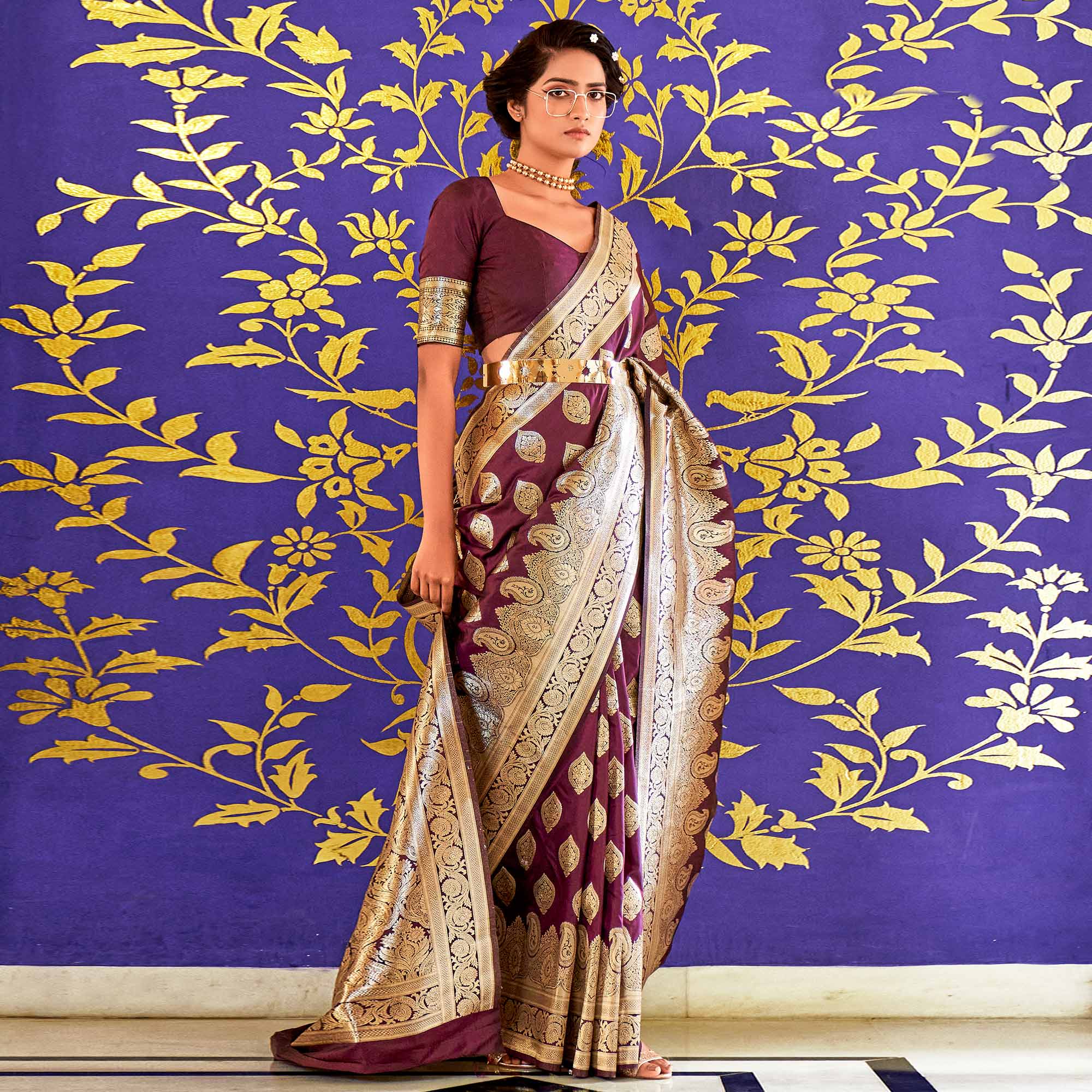 Wine Woven Pure Silk Saree