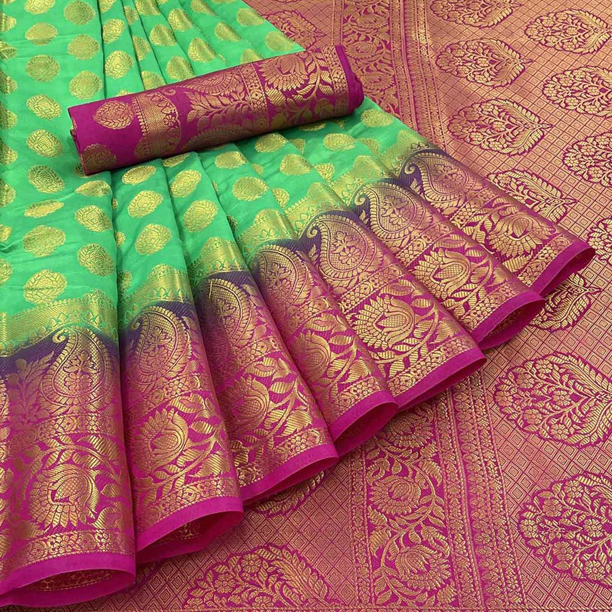 Parrot Green Woven Banarasi Silk Saree