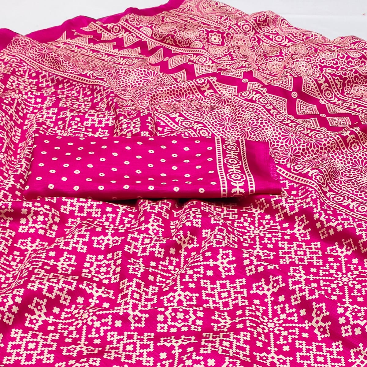 Pink Printed Art Silk Saree