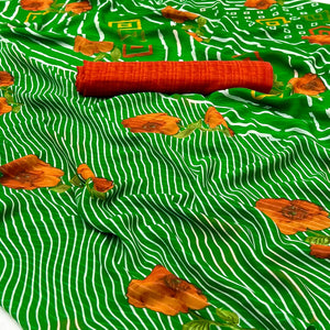 Green Floral Digital Printed Georgette Saree