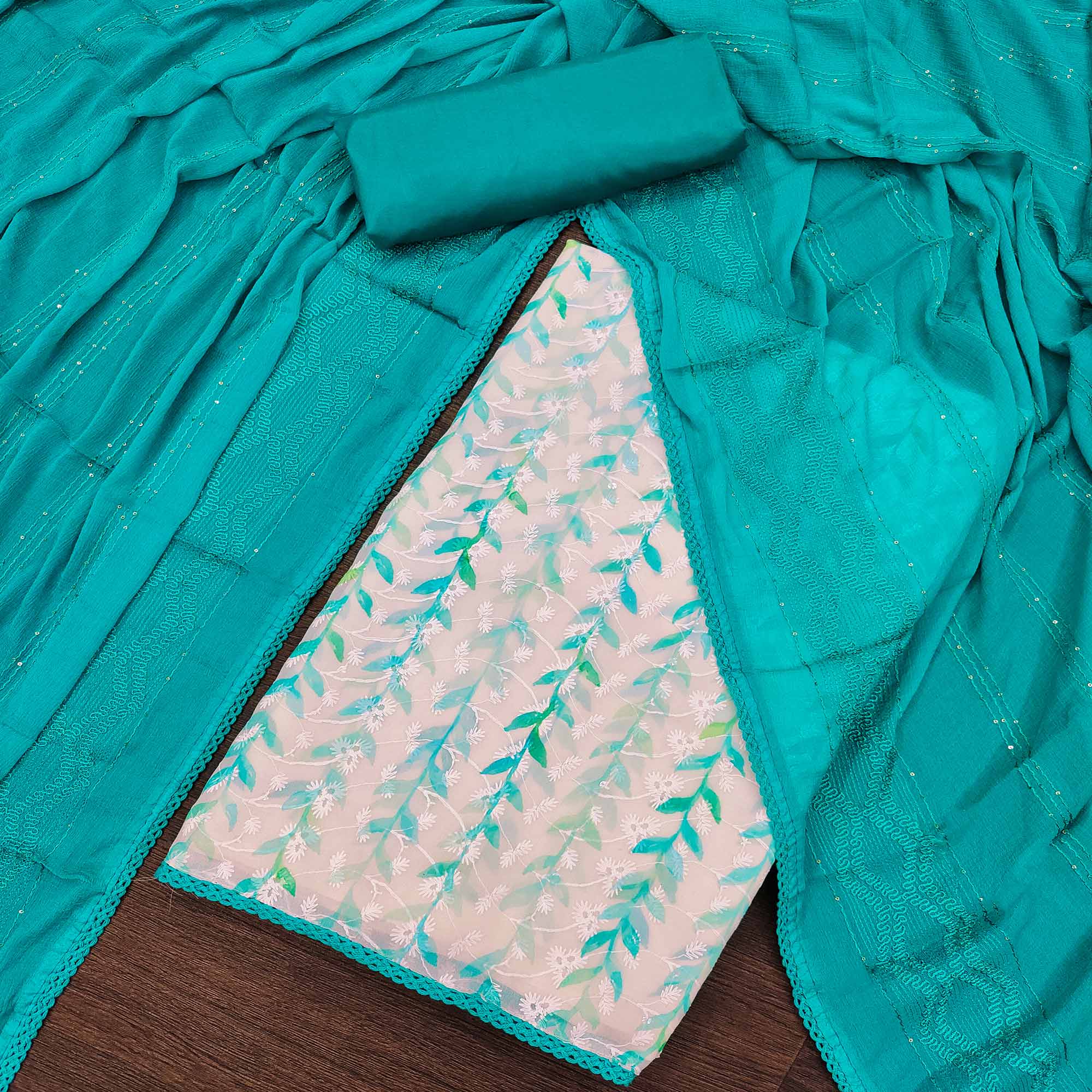 Blue Digital Printed With Embroidered Georgette Dress Material