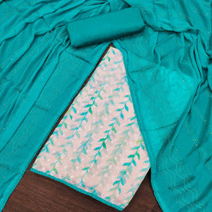 Blue Digital Printed With Embroidered Georgette Dress Material