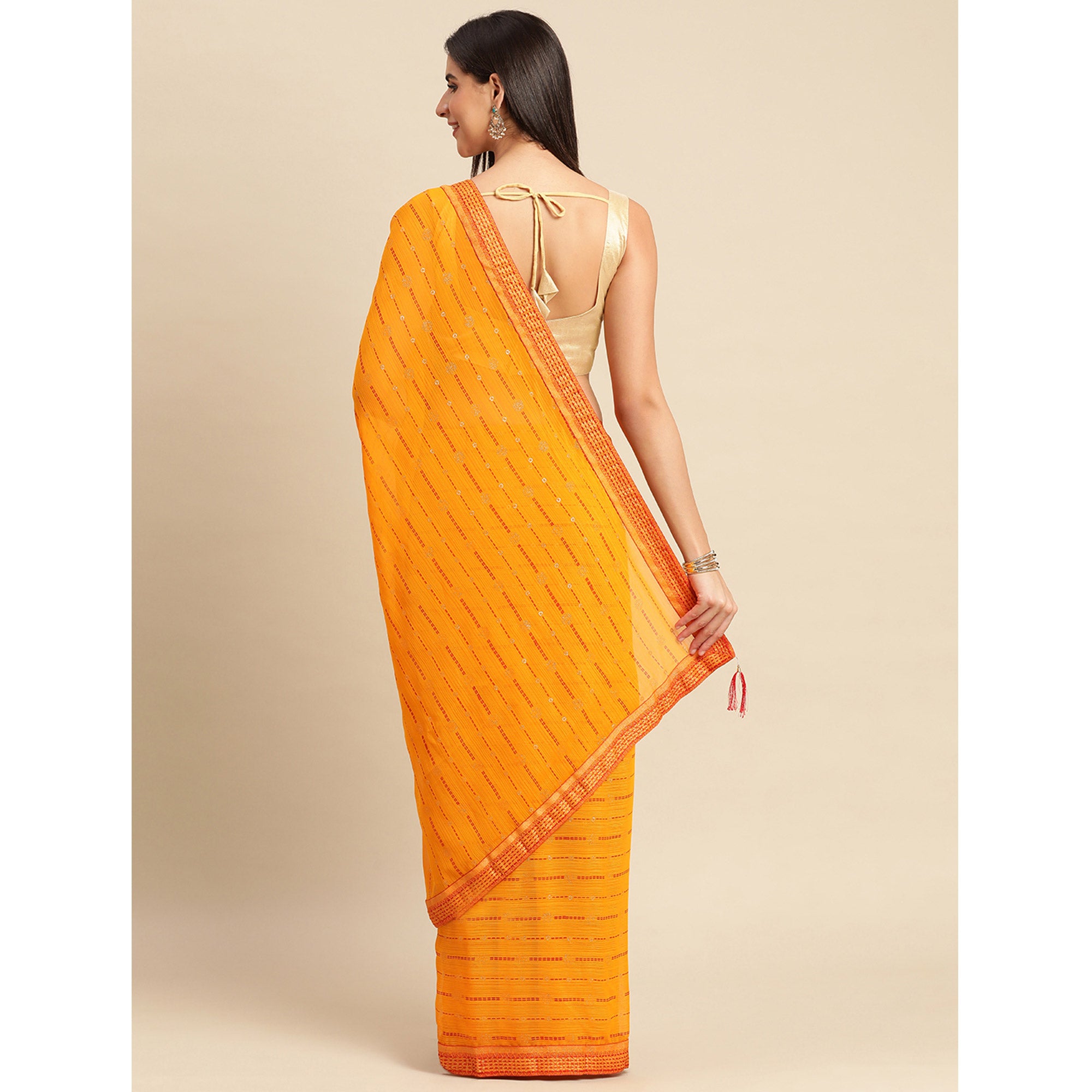 Yellow Foil Printed Zomato Saree