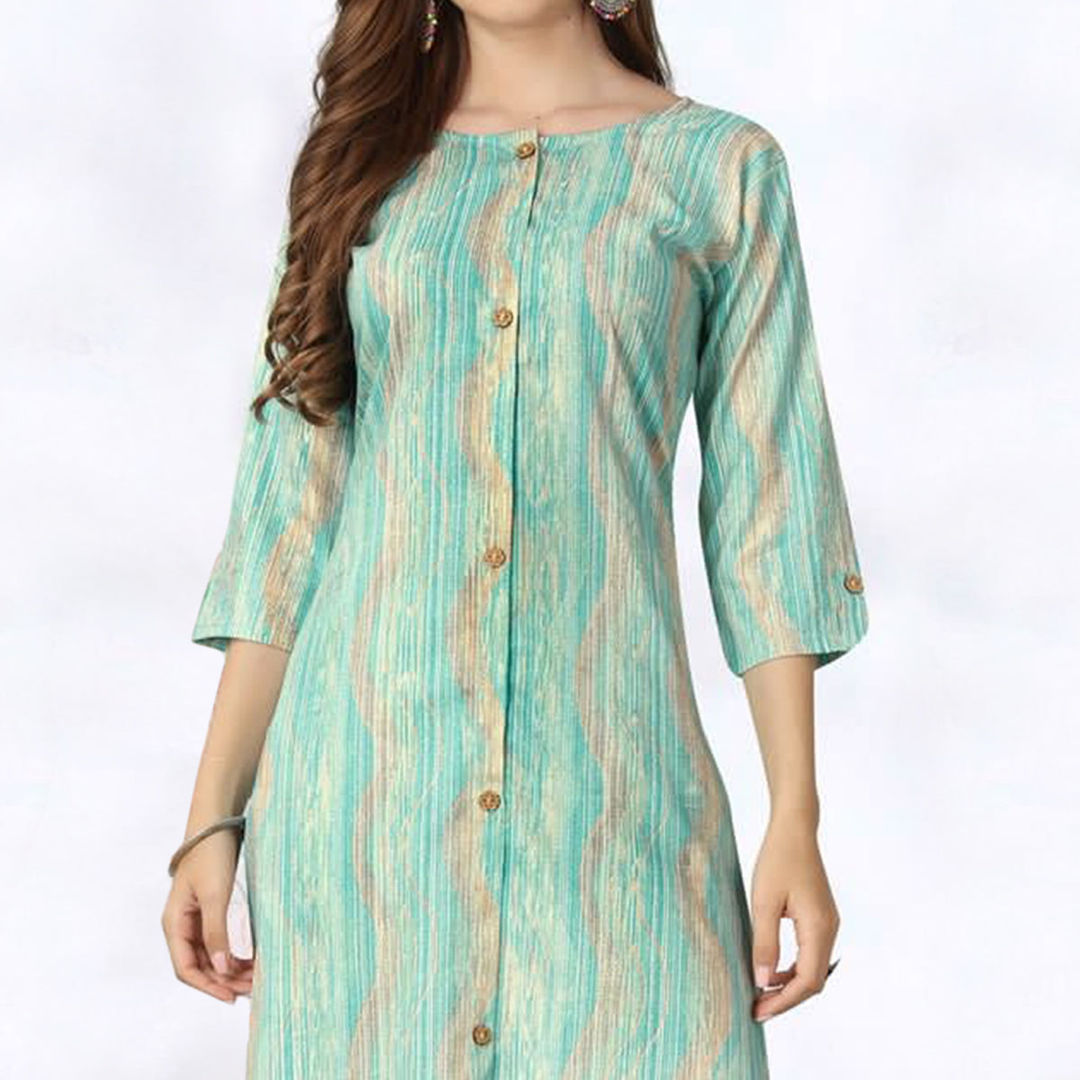 Blue Foil Printed Rayon Kurti