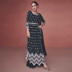 Black Sequins Embroidered Georgette Semi Stitched Naira Cut Suit