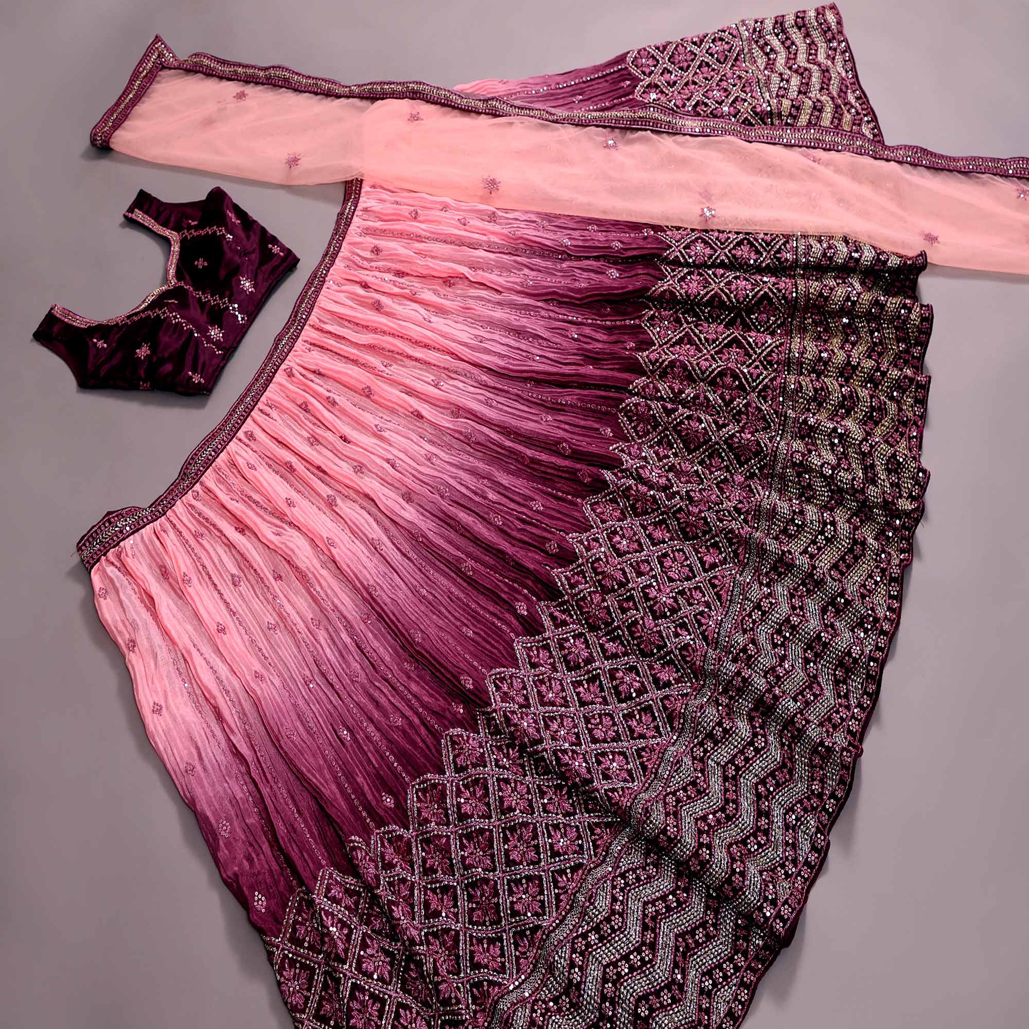 Purple Sequins Embroidered Satin Lehenga Choli
