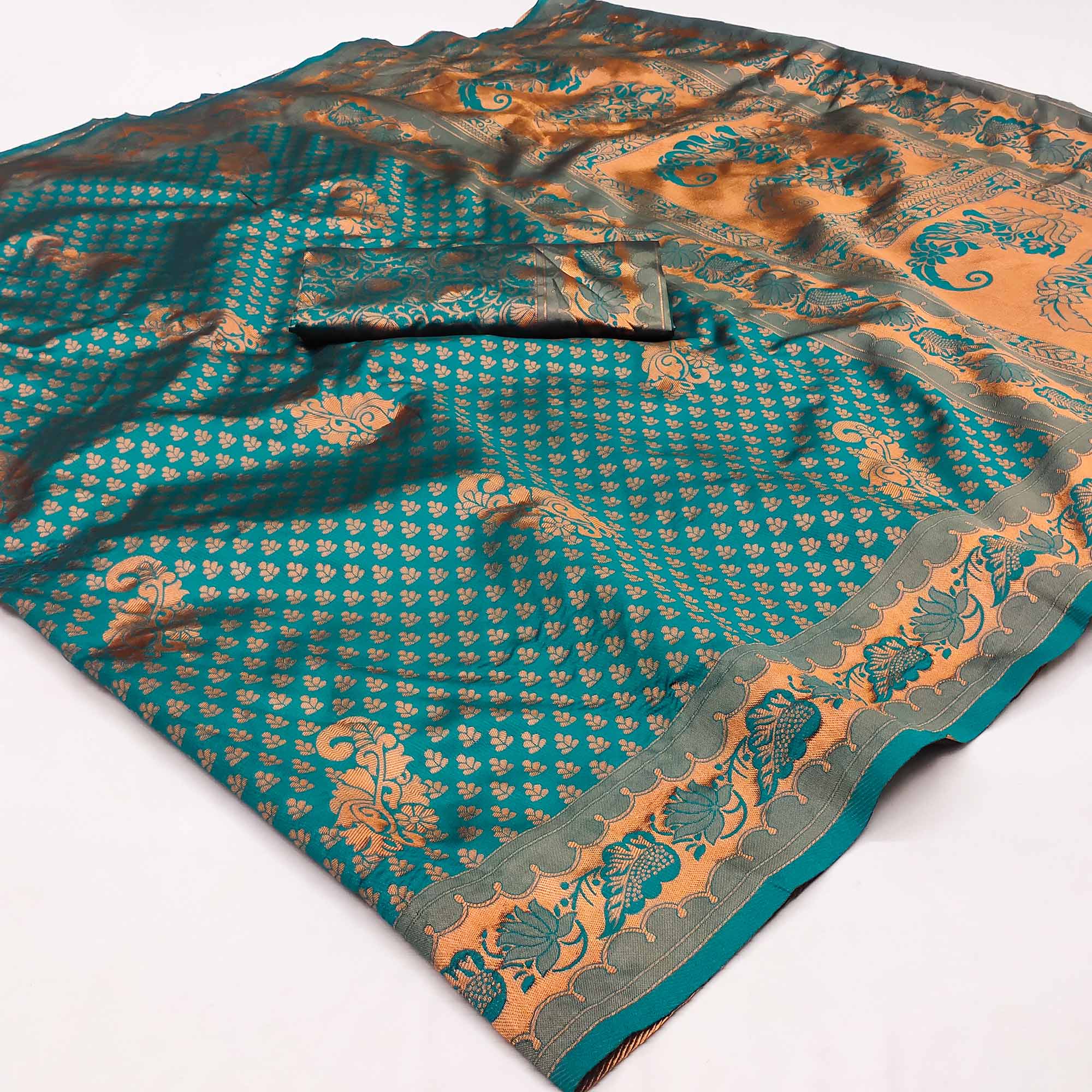 Rama Blue Woven Banarasi Silk Saree