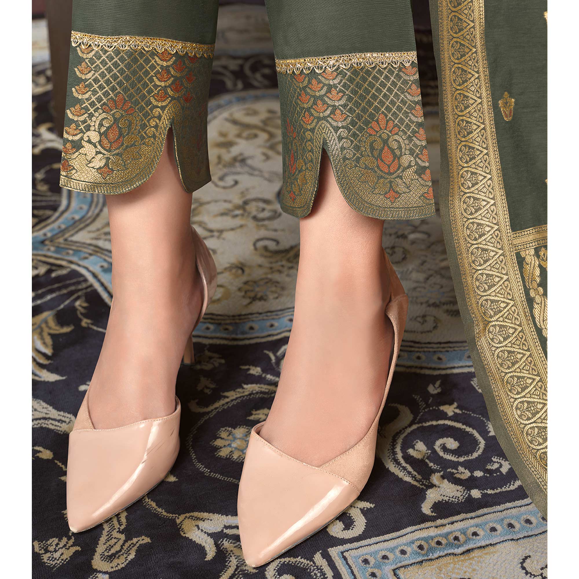 Grey Woven Banarasi Silk Salwar Suit
