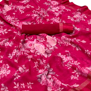 Rani Pink Floral Printed Georgette Saree