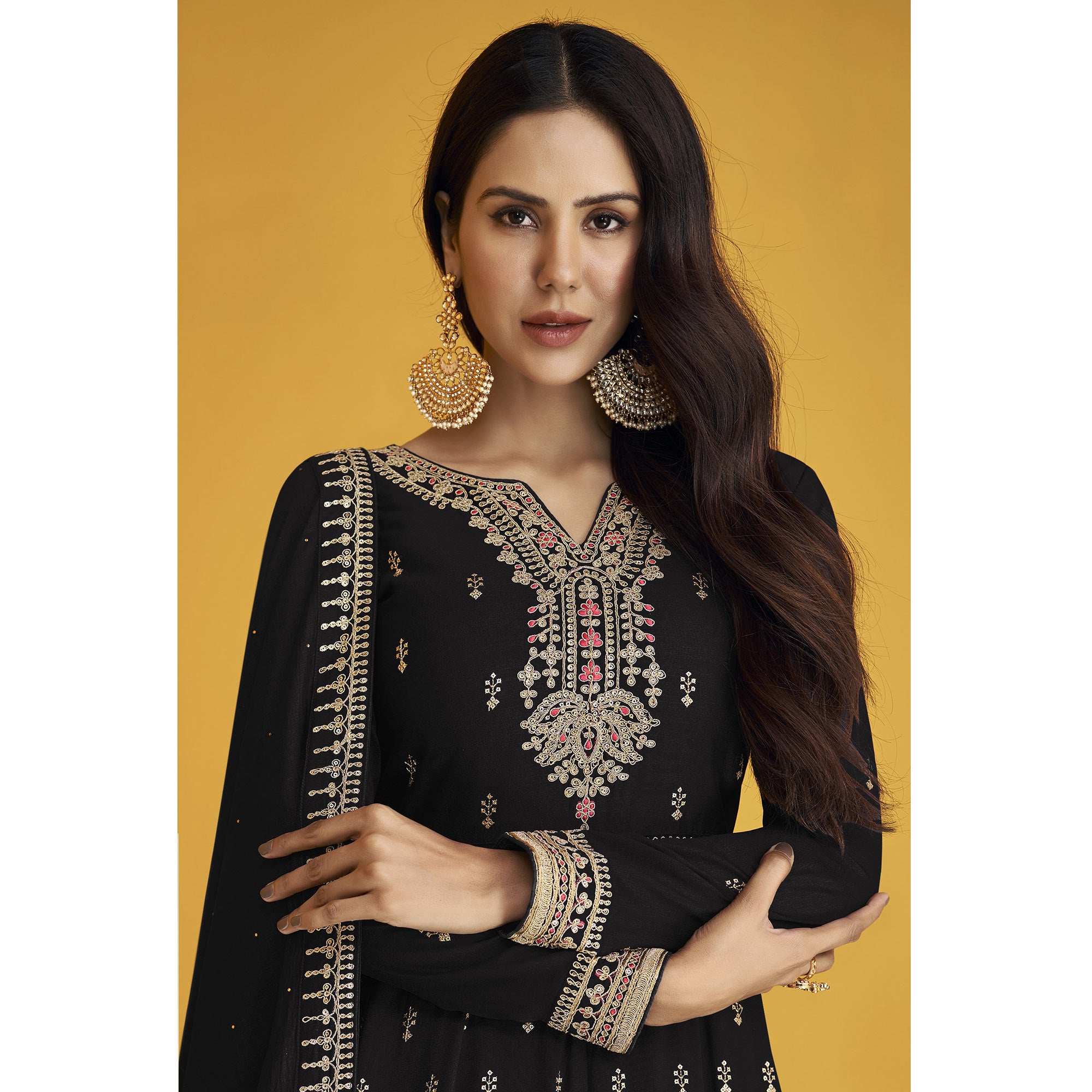 Black Sequins Embroidered Georgette Semi Stitched Anarkali Suit