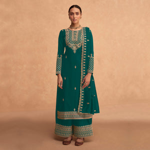 Rama Green Sequins Embroidered Georgette Palazzo Suit