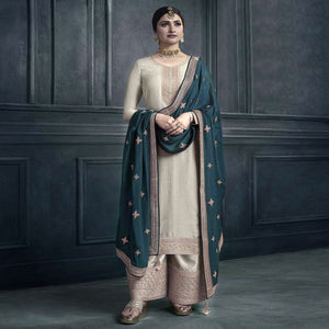 Grey Embroidered Georgette Semi Stitched Palazzo Suit